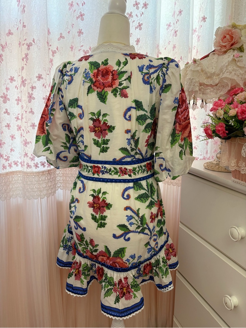 Farm Rio Oft-White Flower Tapestry Mini Dress - Picture 3 of 5